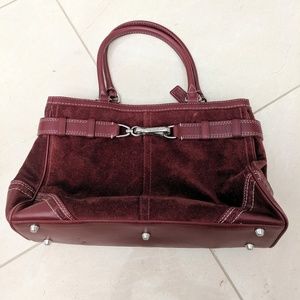 Coach Hampton Leather Suede Red Bordeaux Tote Bag